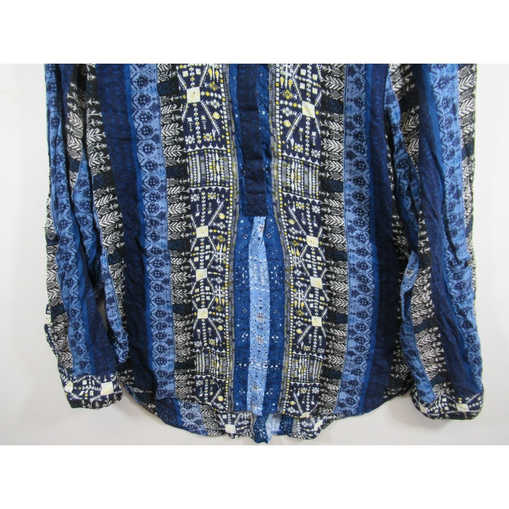 Nine West Popover Blouse Women 2XL Blue Roll Tab Long Sleeve Boho - Picture 3 of 7